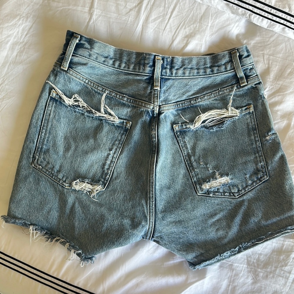 Agolde Light Wash High-Rise Distressed Denim Shorts - Picture 5 of 7